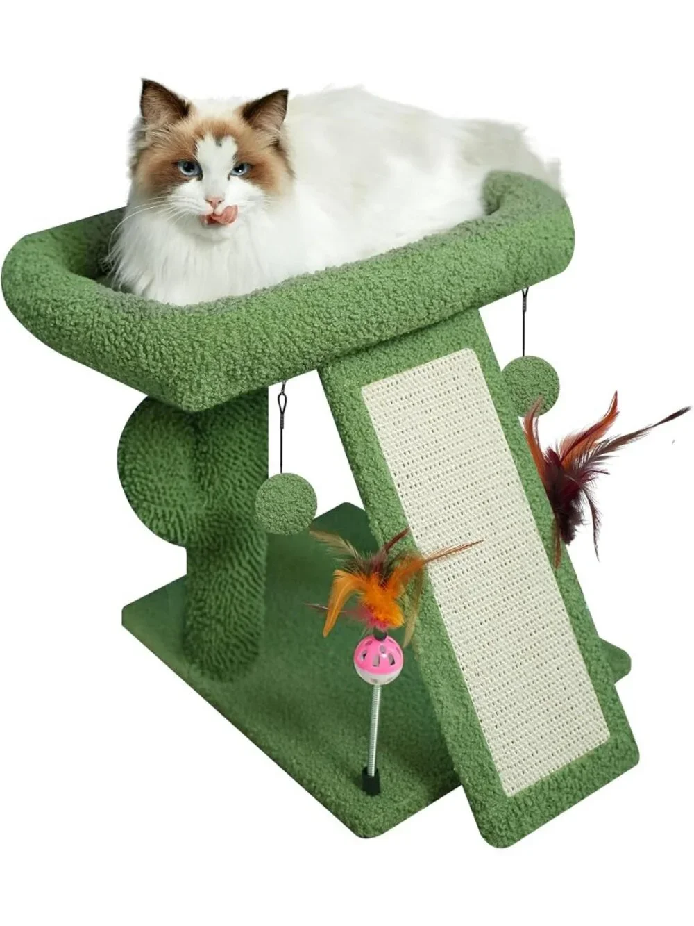New Cactus Cat Tree Tower with Scratching Post Activity Center with Toy Balls